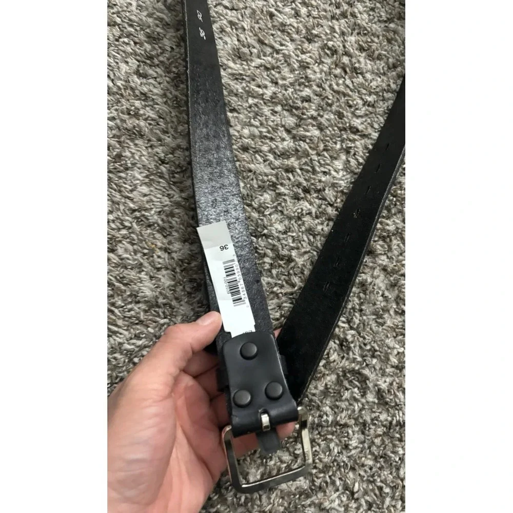Chambers Black‎ Leather Belt Woven Textured Men's Size 36 NWT Mexico Made